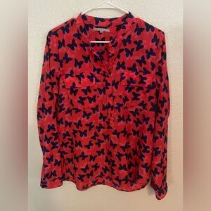 Gorgeous Pre-Owned Gap Button Down Blue and Orange Butterfly blouse. Size Medium